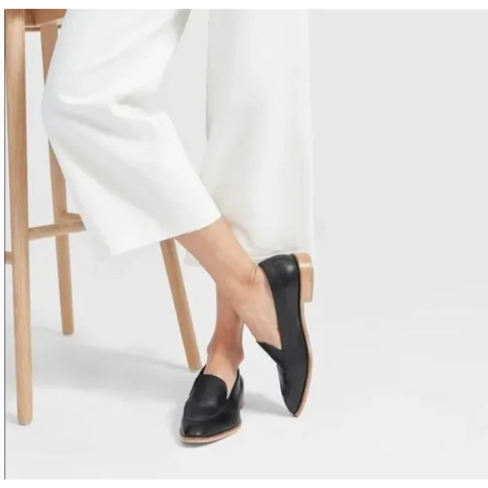 Everlane Black Leather Penny Loafers with Natural Sole